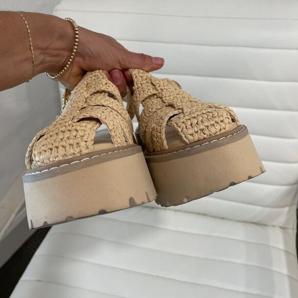 Dolce Vita Size 8 • Beige Raffia Platform Sandals Ankle Strap Boho Summer - Picture 9 of 9